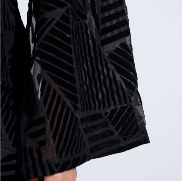 AKIRA Georgous Black Sheer Velvet Burnout Patterned Pant and Crop Top Set - Picture 2 of 7